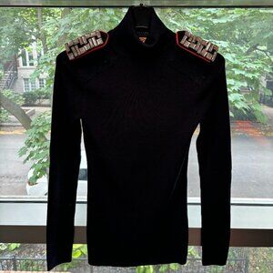 Tory Burch 100% Merino Wool Mock Neck Sweater with Shoulderpads